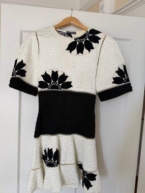 Alexander McQueen Black and White Floral Textured Mini Dress